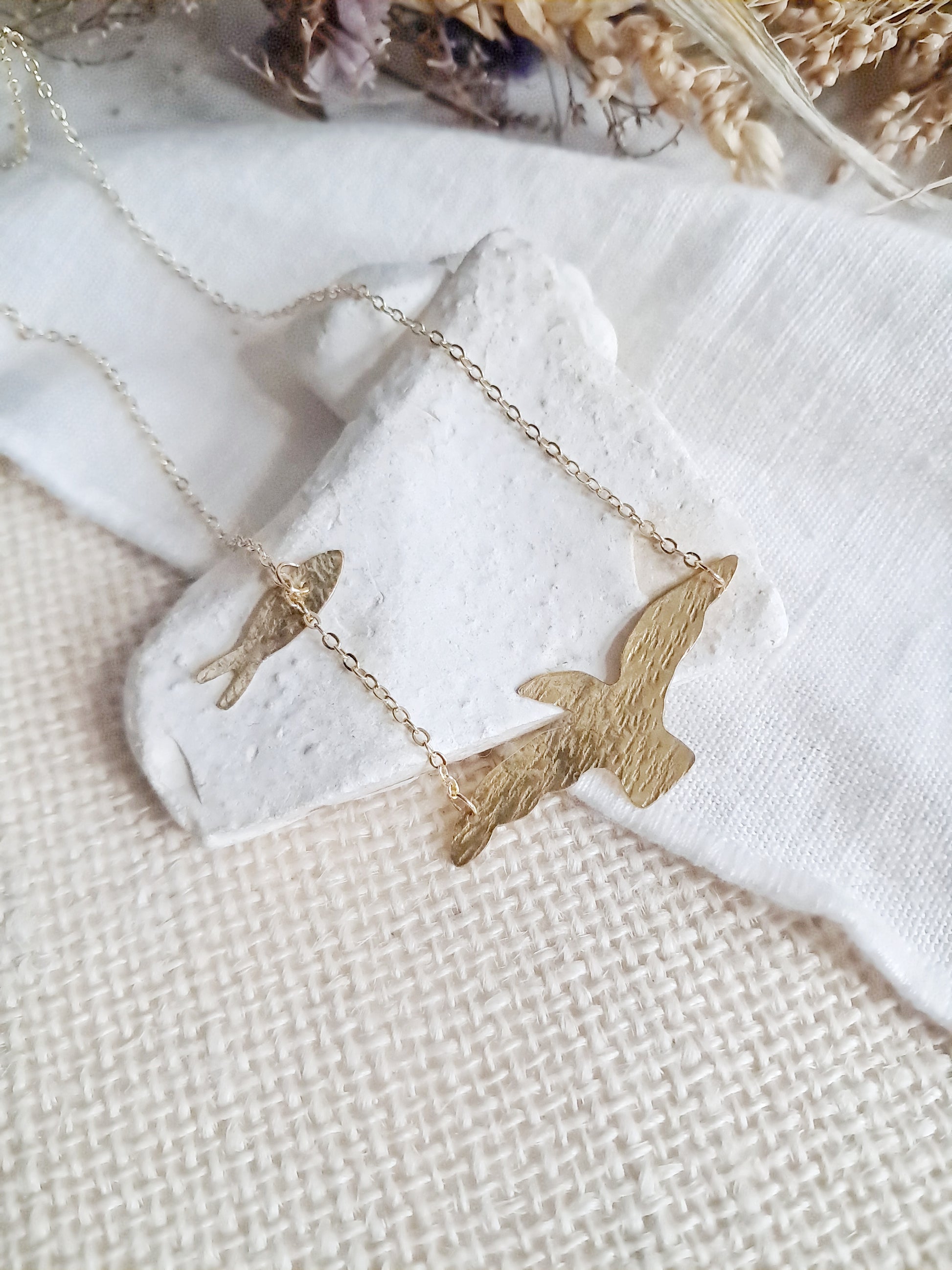 Collier oiseau et poisson en laiton