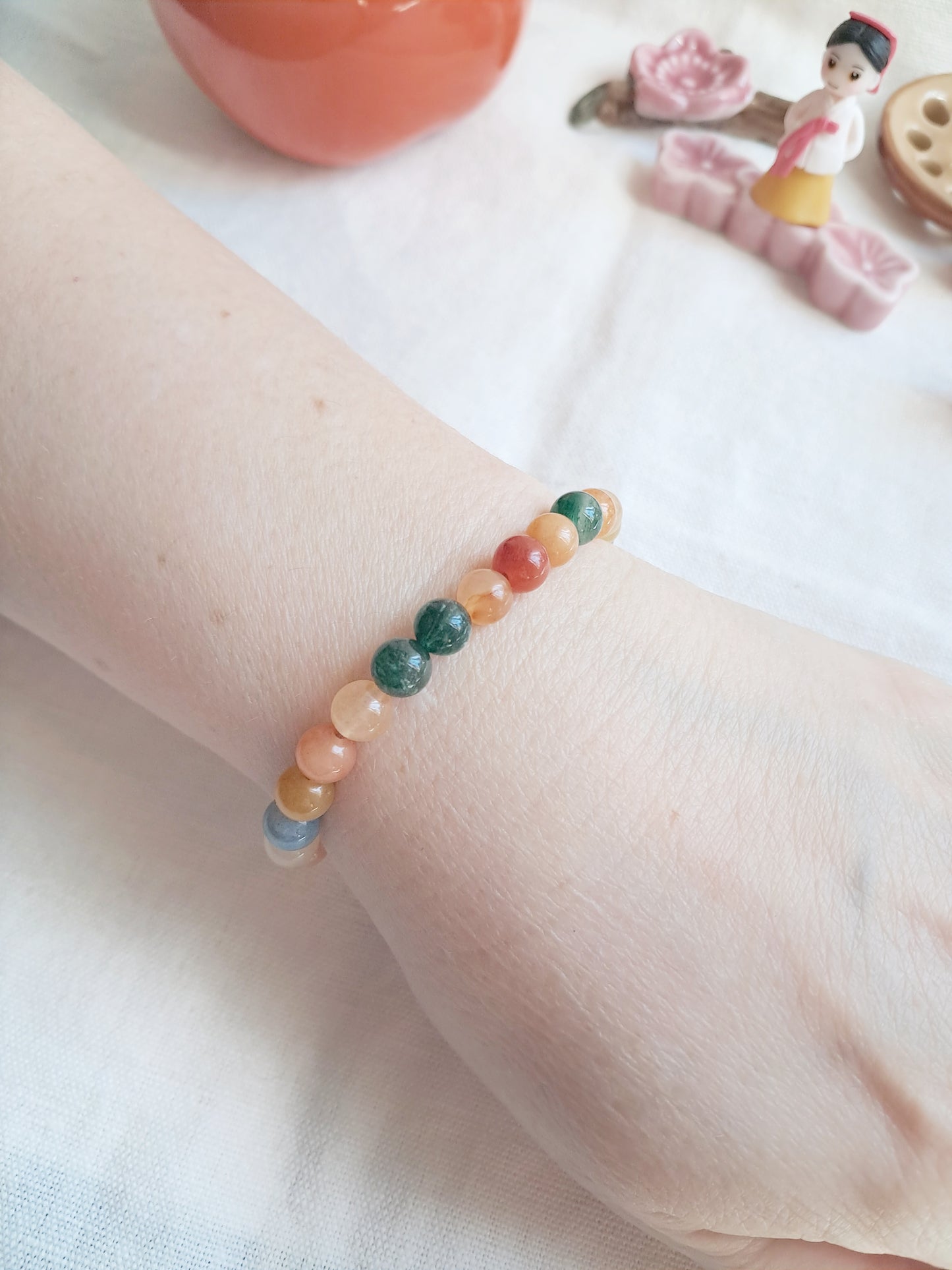 Bracelet Hyangwonjeong (향원정)  ou "Pavillon du Lotus" en lépidolite et jade