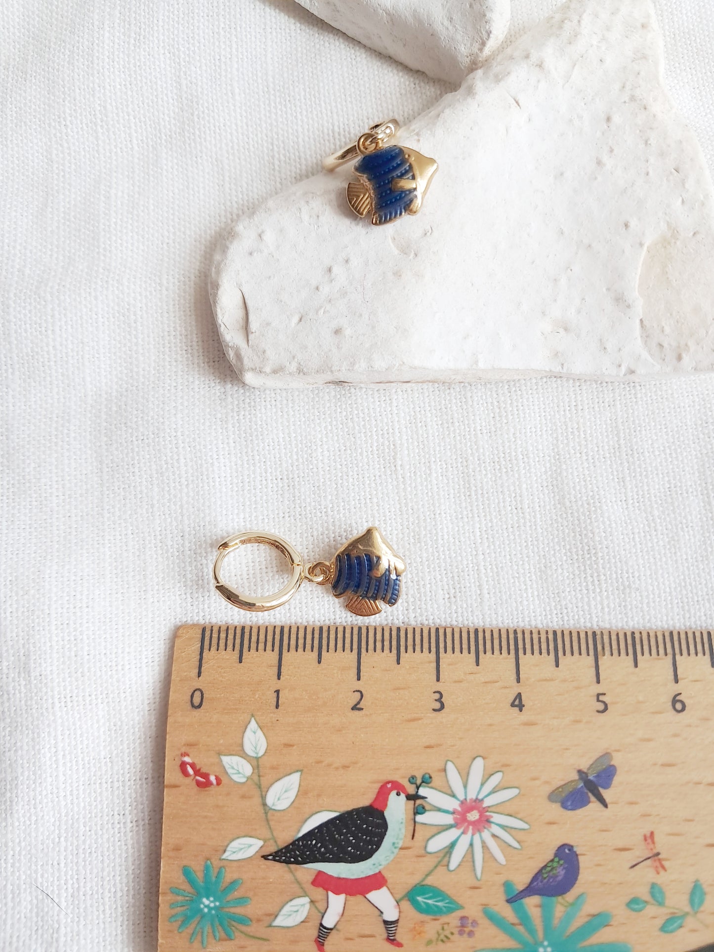 Boucles d'oreilles créoles clips poissons bleus