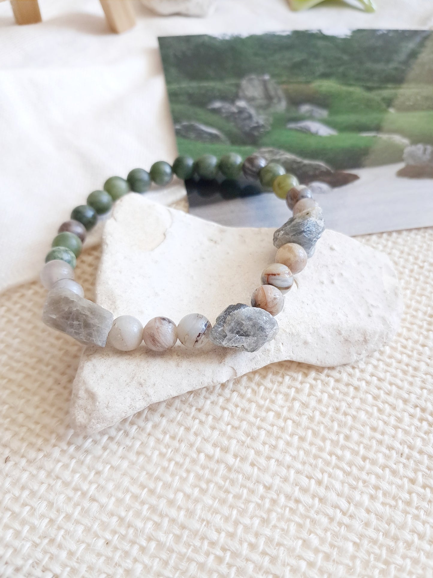 Bracelet "Jardin zen" en labradorite, jade et agate