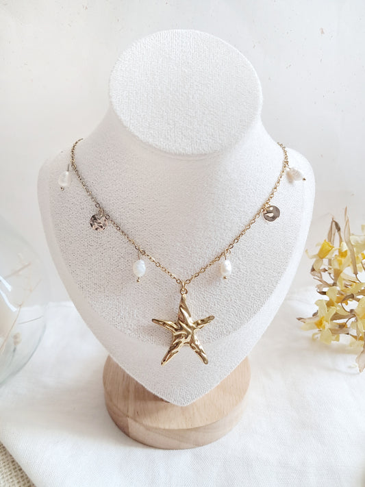 Collier étoile de mer et perles d'eau douce
