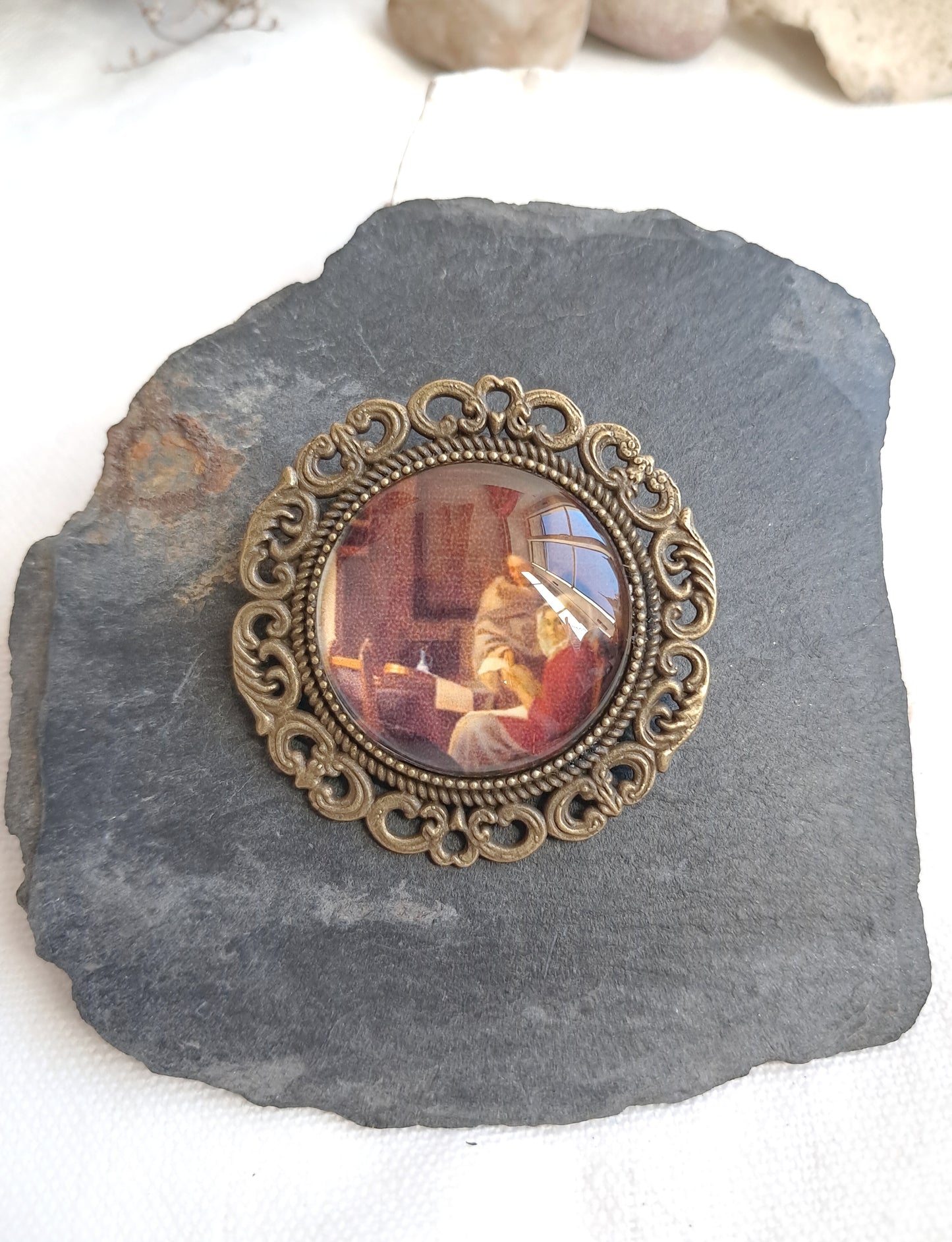 Broche cabochon Vermeer "La leçon de musique interrompue"