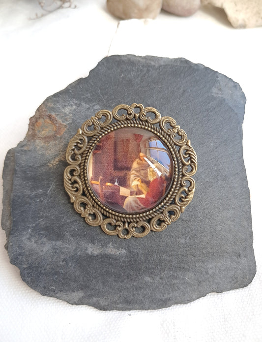Broche cabochon Vermeer "La leçon de musique interrompue"