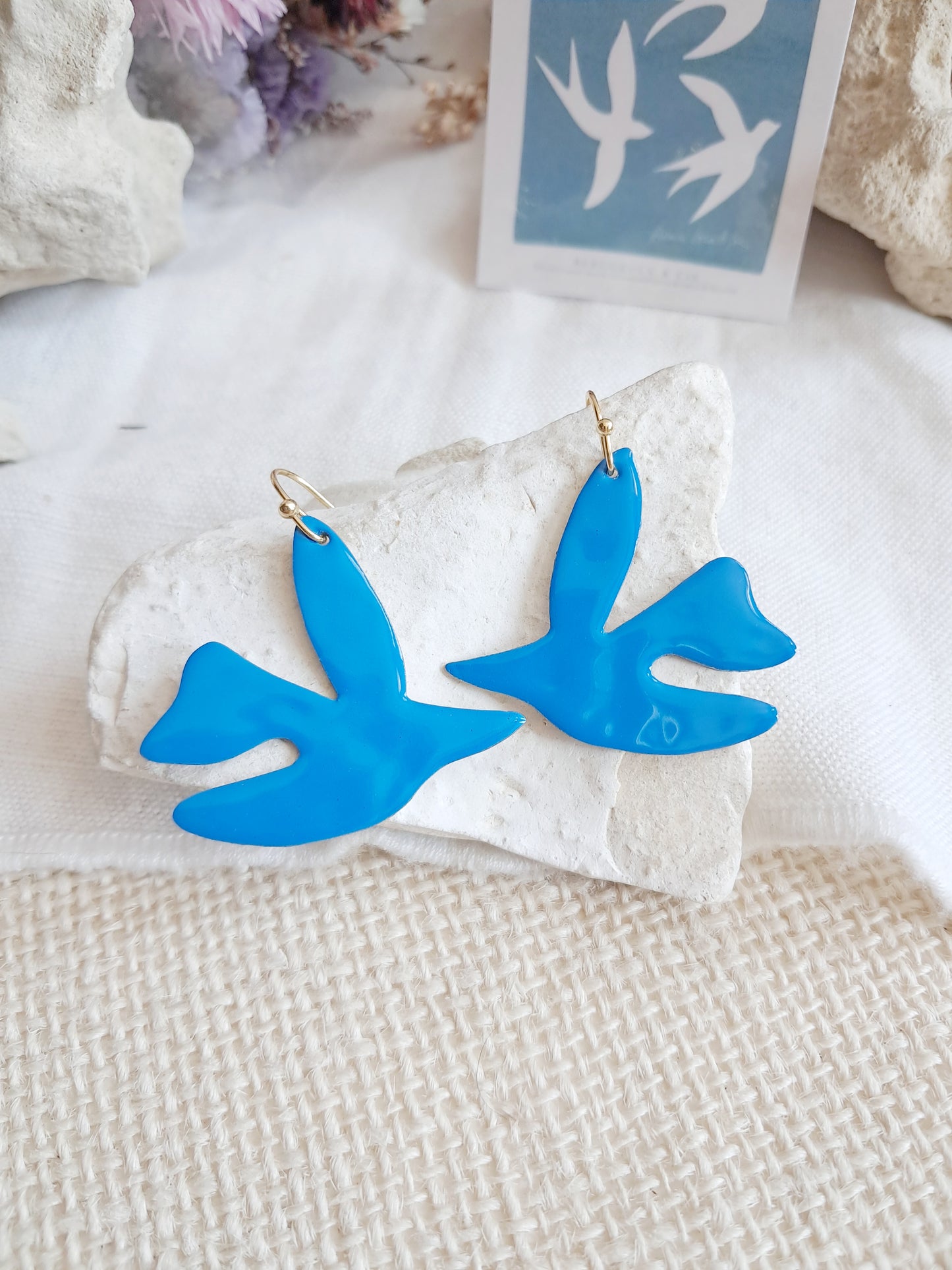 Boucles d'oreilles oiseaux bleus inspirés de Matisse
