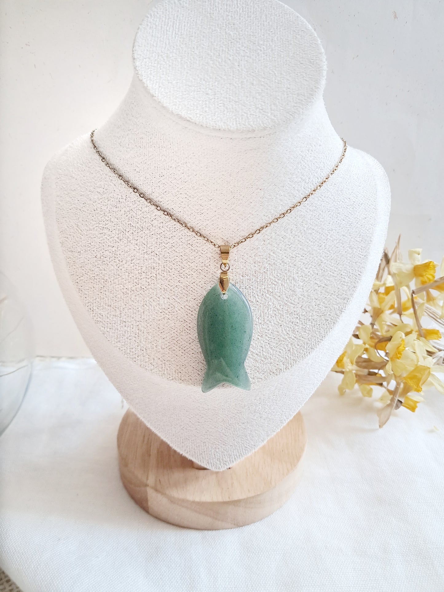 Collier poisson en aventurine verte