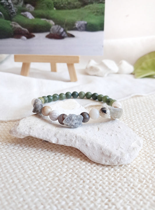 Bracelet "Jardin zen" en labradorite, jade et agate