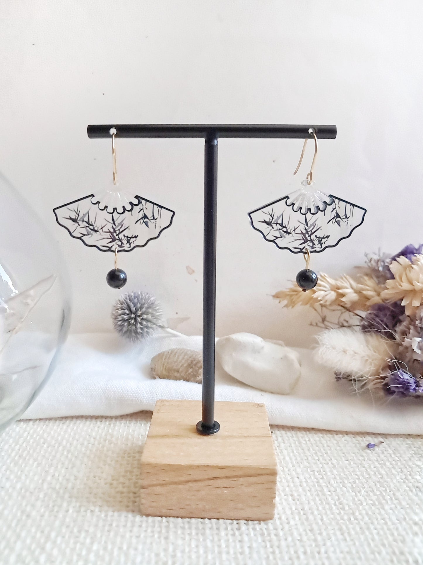 Boucles d'oreilles éventails noirs