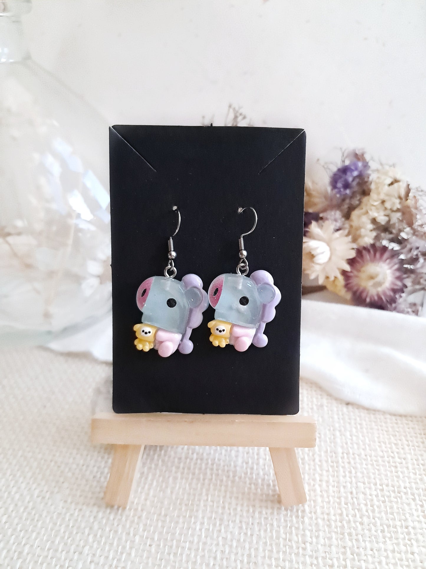 Boucles d'oreilles pendantes BT21 BTS Mang et Chimmy