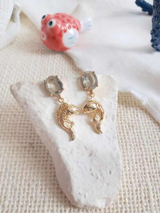 Boucles d'oreilles gemmes et carpes koï