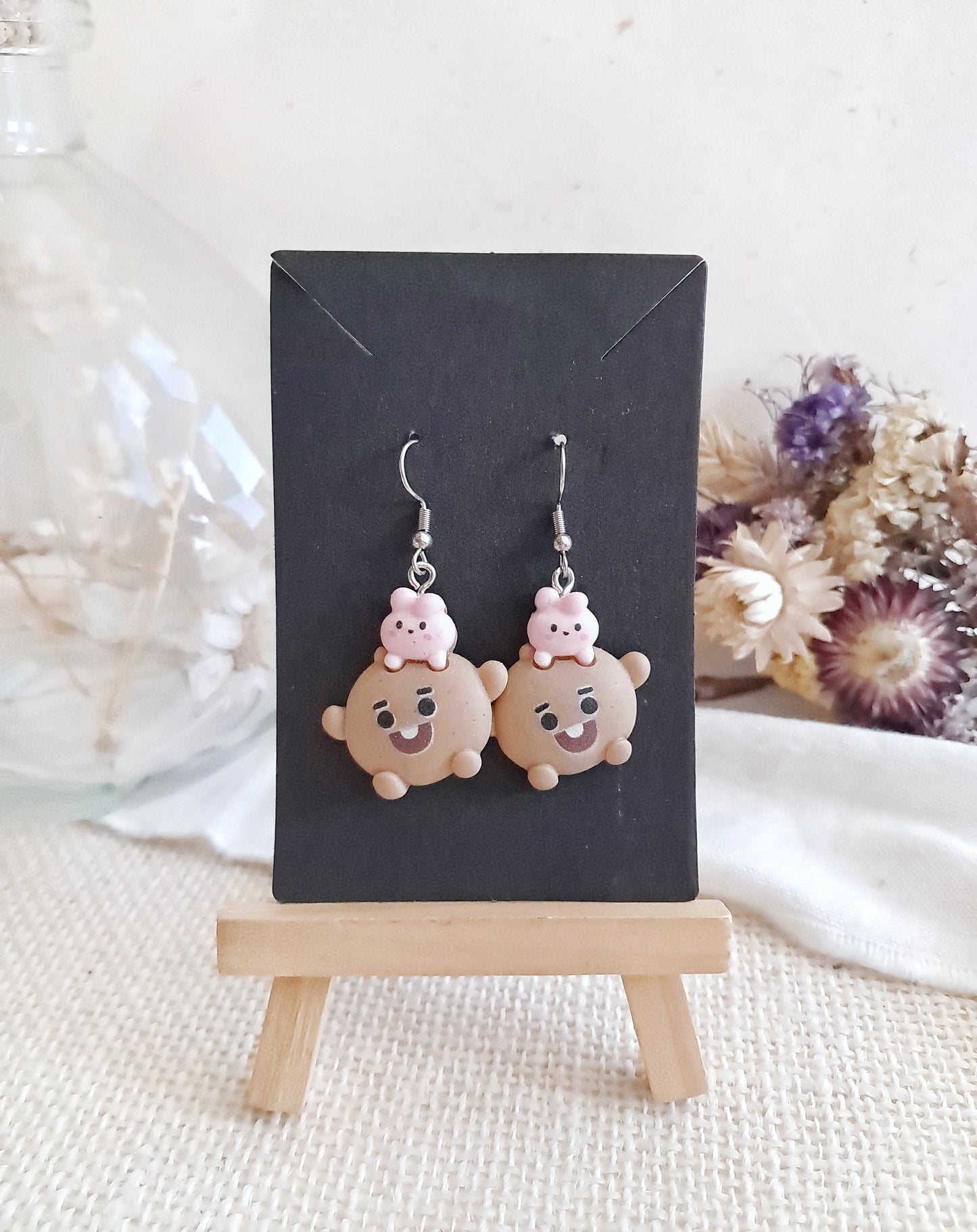 Boucles d'oreilles pendantes BT21 BTS Shooky et Cooky
