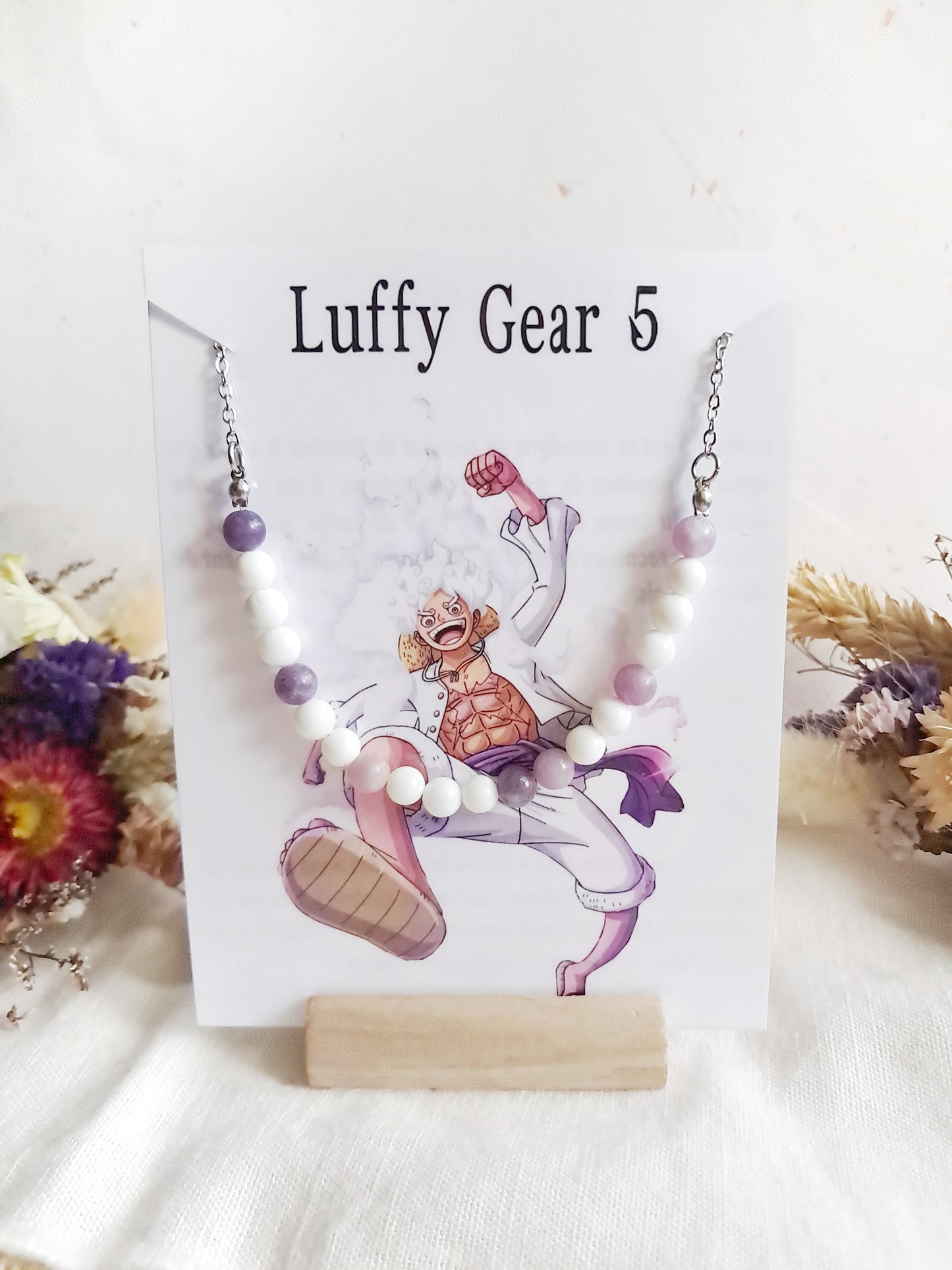 Collier Luffy Gear 5 en acier inoxydable et pierres naturelles