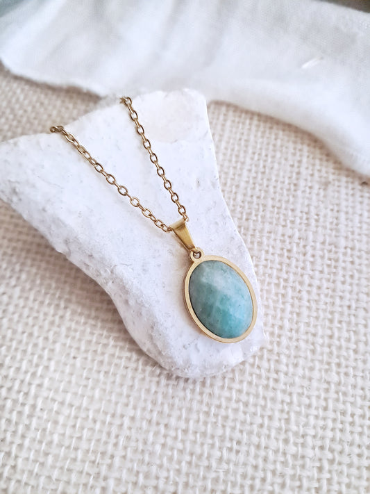 Collier en amazonite et acier inoxydable