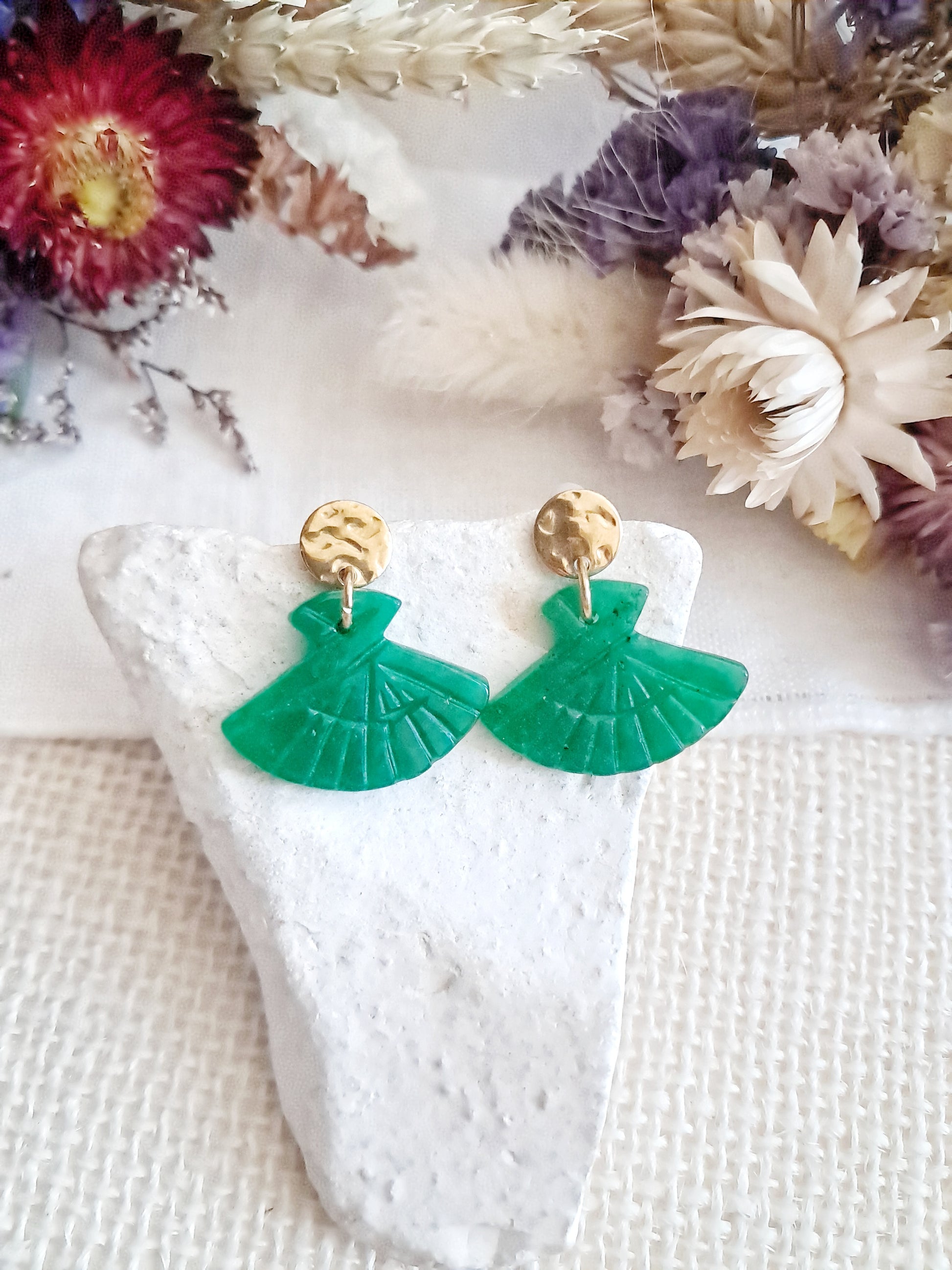 Boucles d'oreilles éventails en jade