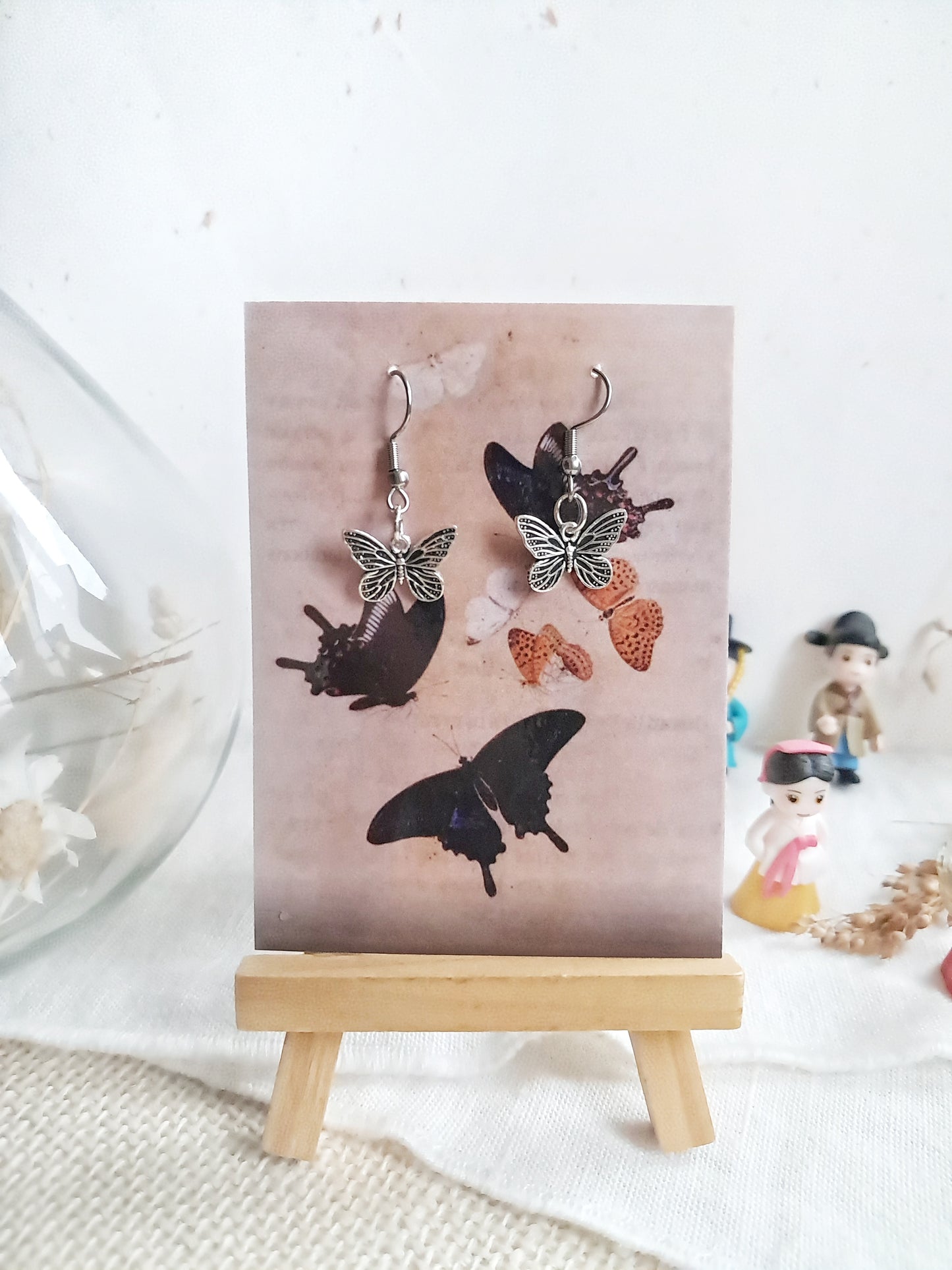 Boucles d'oreilles papillons en acier inoxydable
