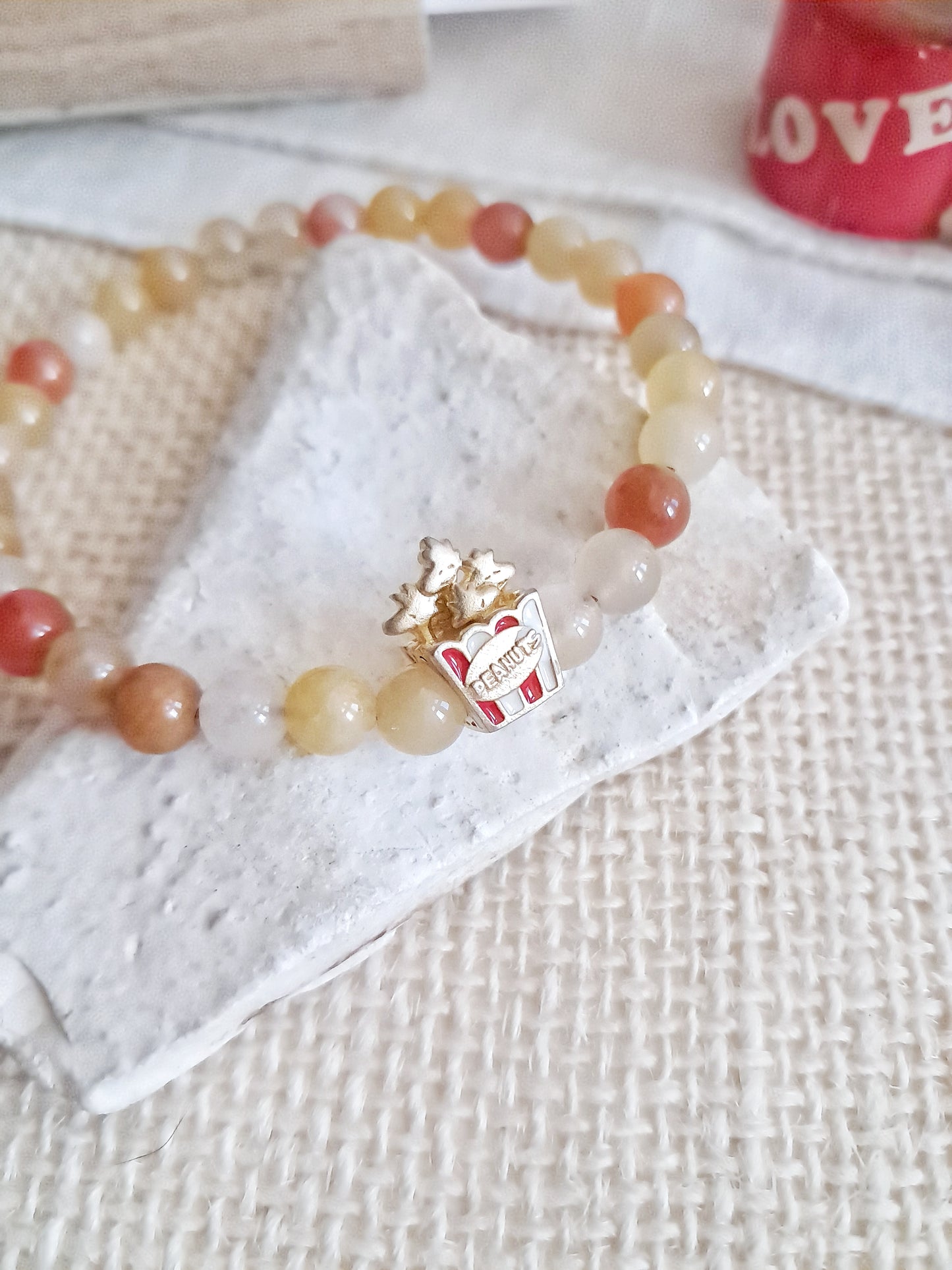 Bracelet pop corn Woodstock avec sa breloque en argent 925