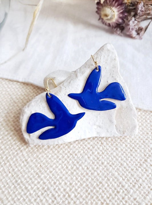 Boucles d'oreilles oiseaux bleus inspirés de Matisse