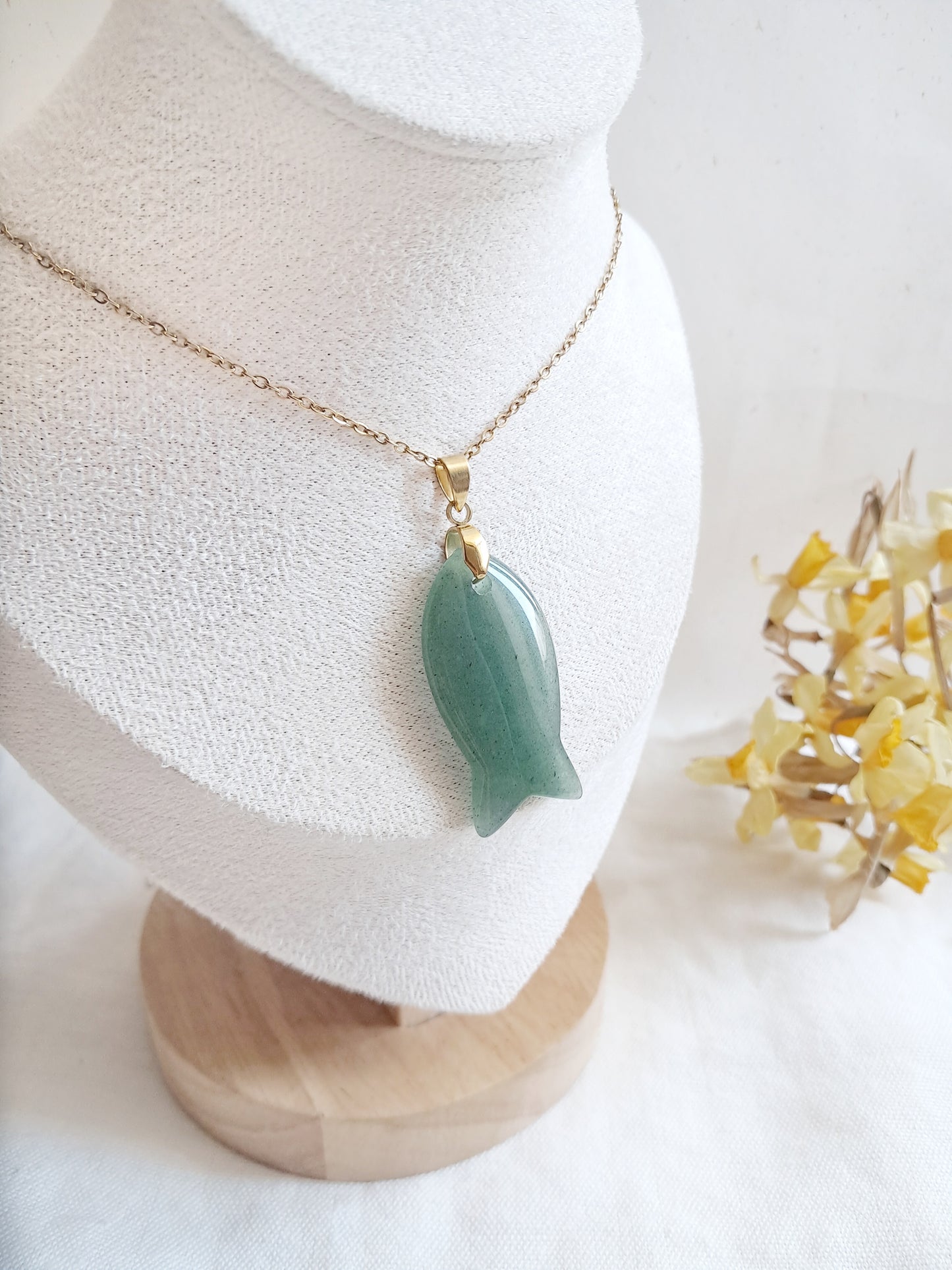 Collier poisson en aventurine verte
