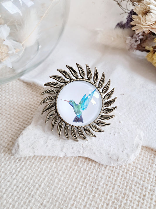 Broche cabochon colibri