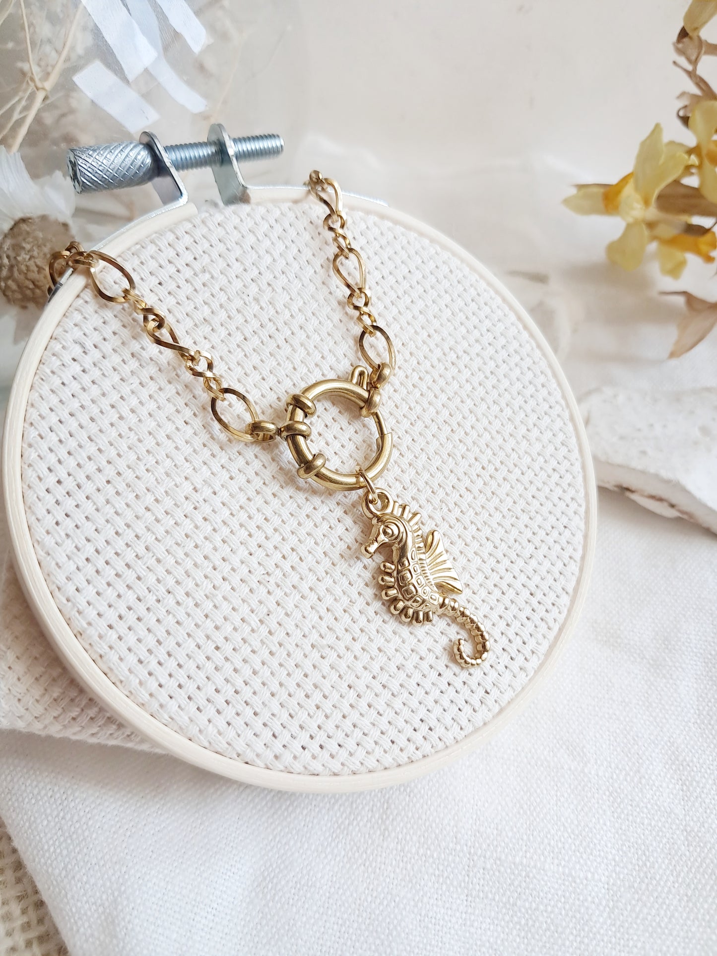 Collier marin hippocampe en acier inoxydable