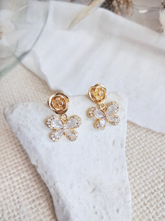 Boucles d'oreilles roses et papillons 