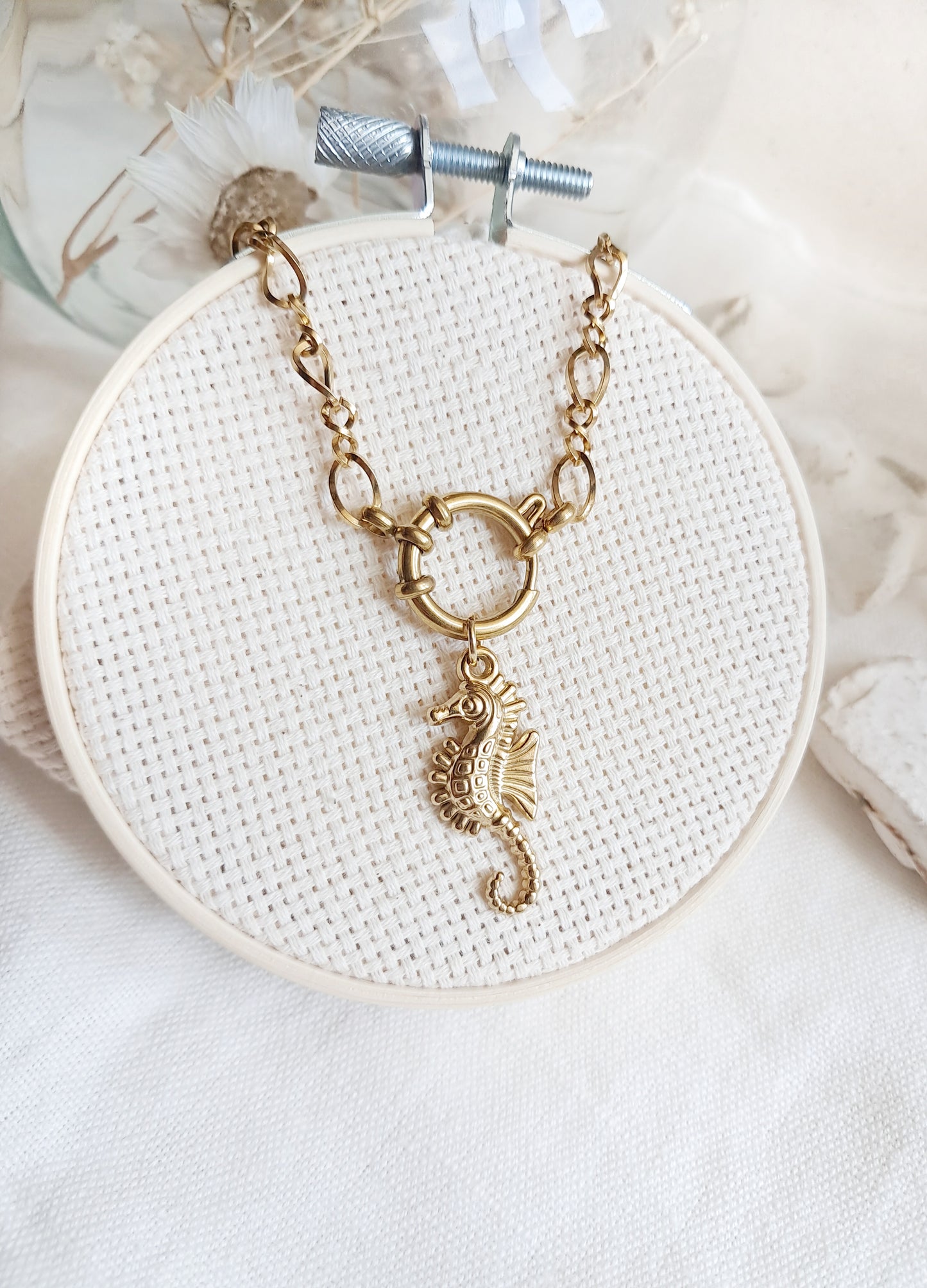 Collier marin hippocampe en acier inoxydable