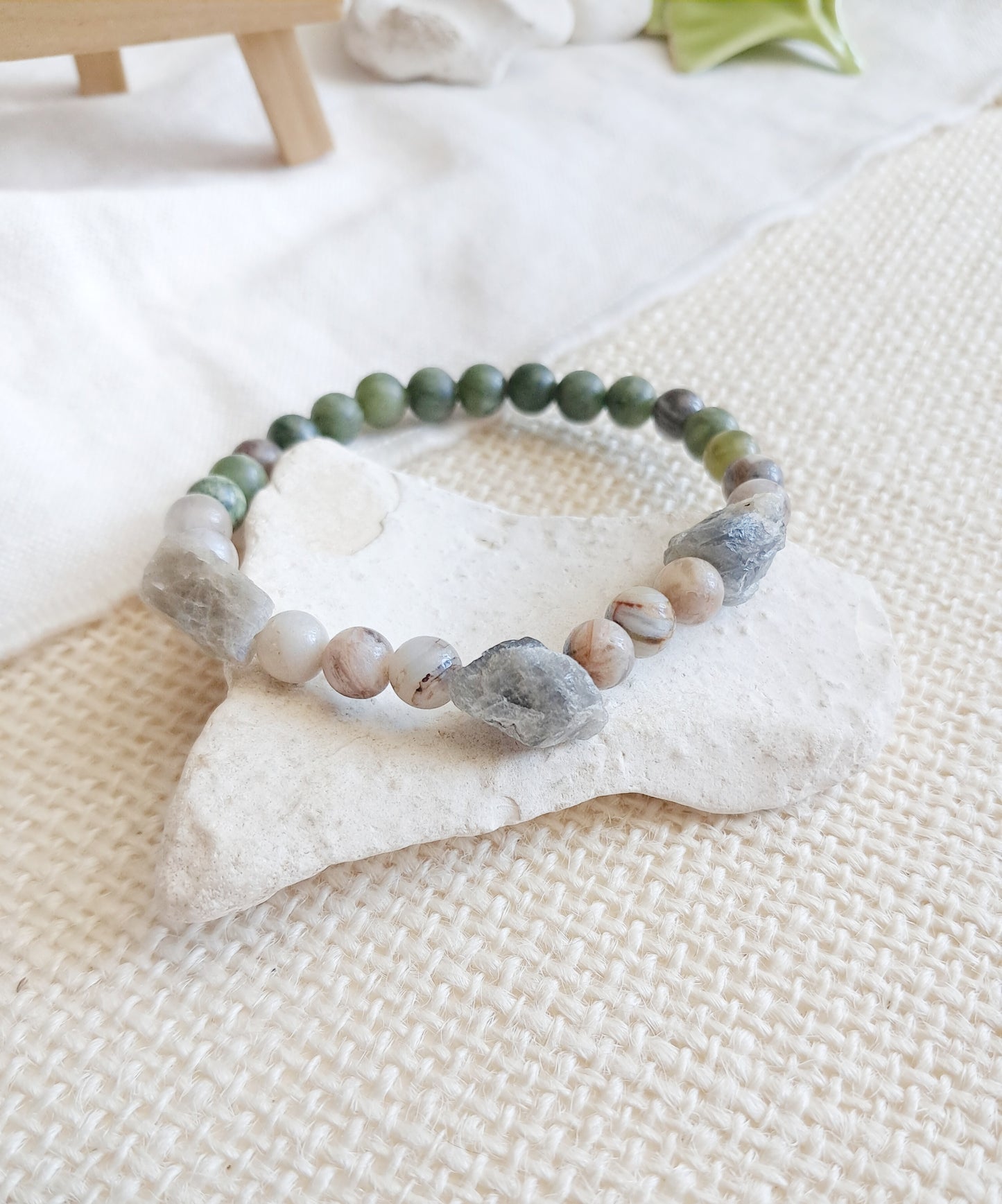 Bracelet "Jardin zen" en labradorite, jade et agate taille S