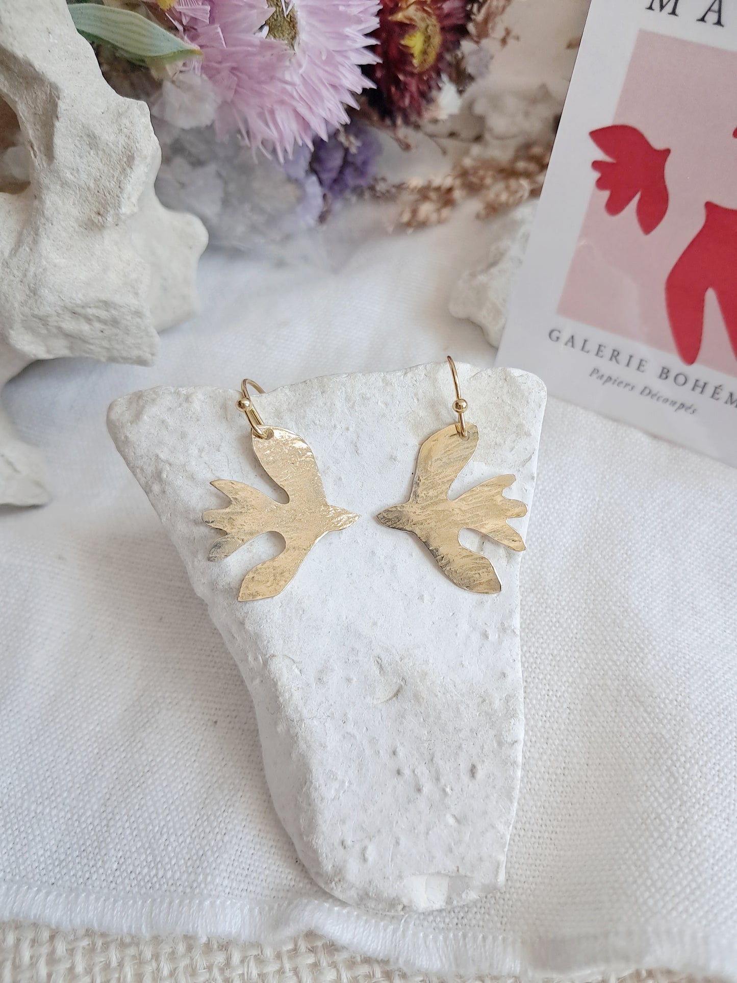 Boucles d'oreilles oiseaux dorés inspirés de Matisse