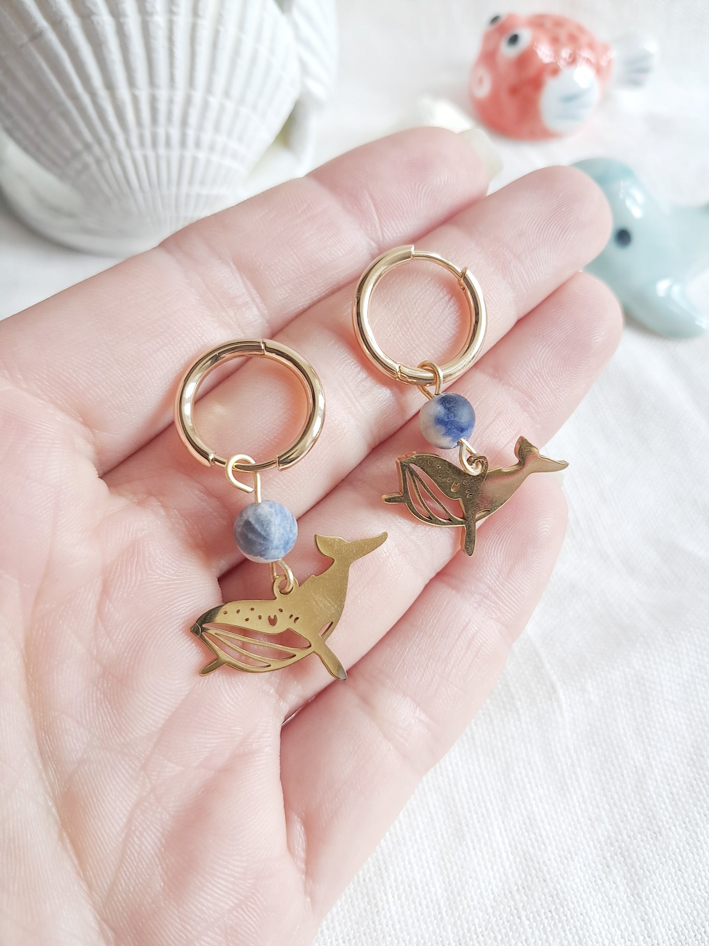 Boucles d'oreilles créoles baleines et sodalite