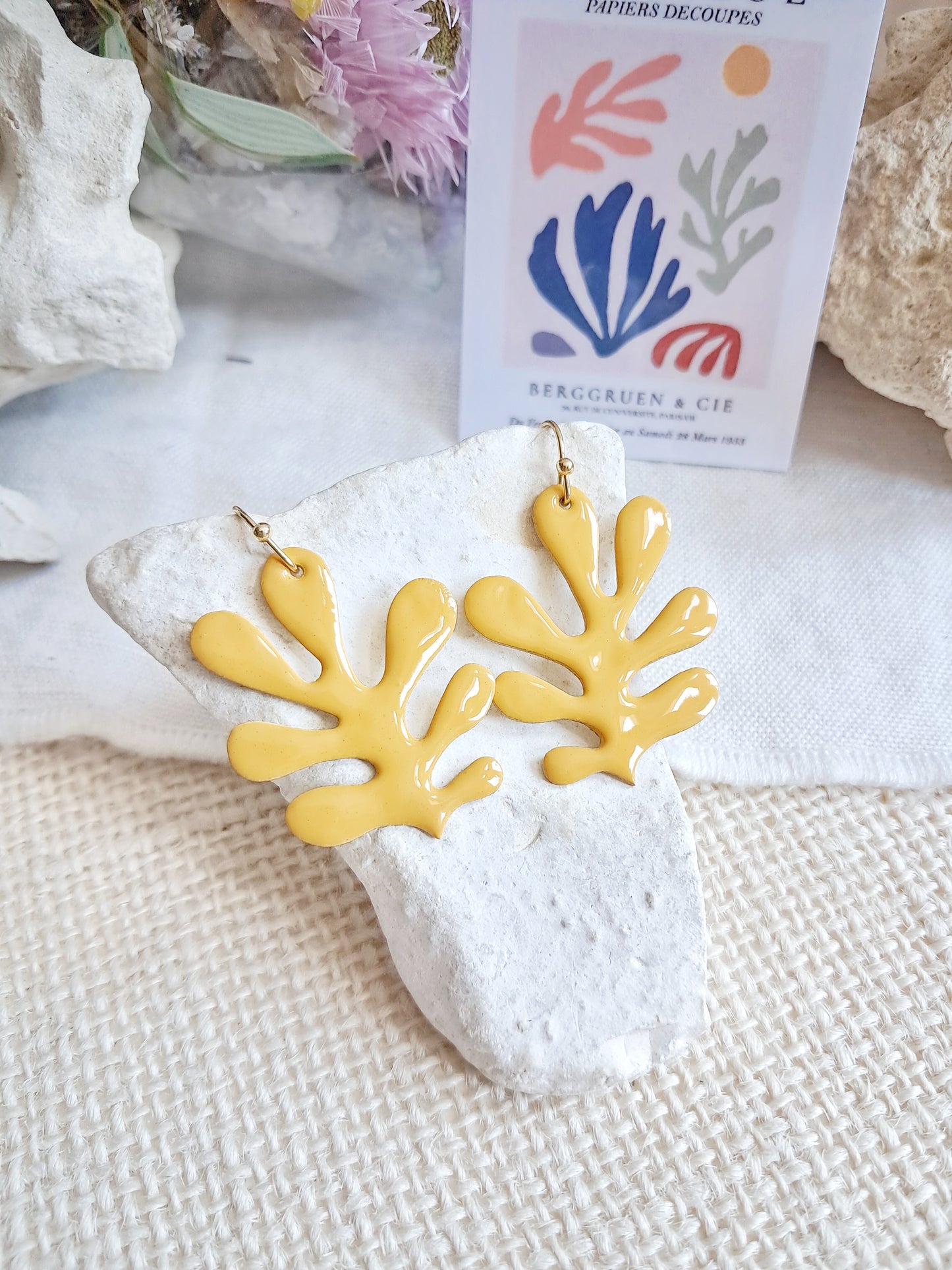 Boucles d'oreilles algues jaunes inspiration Matisse