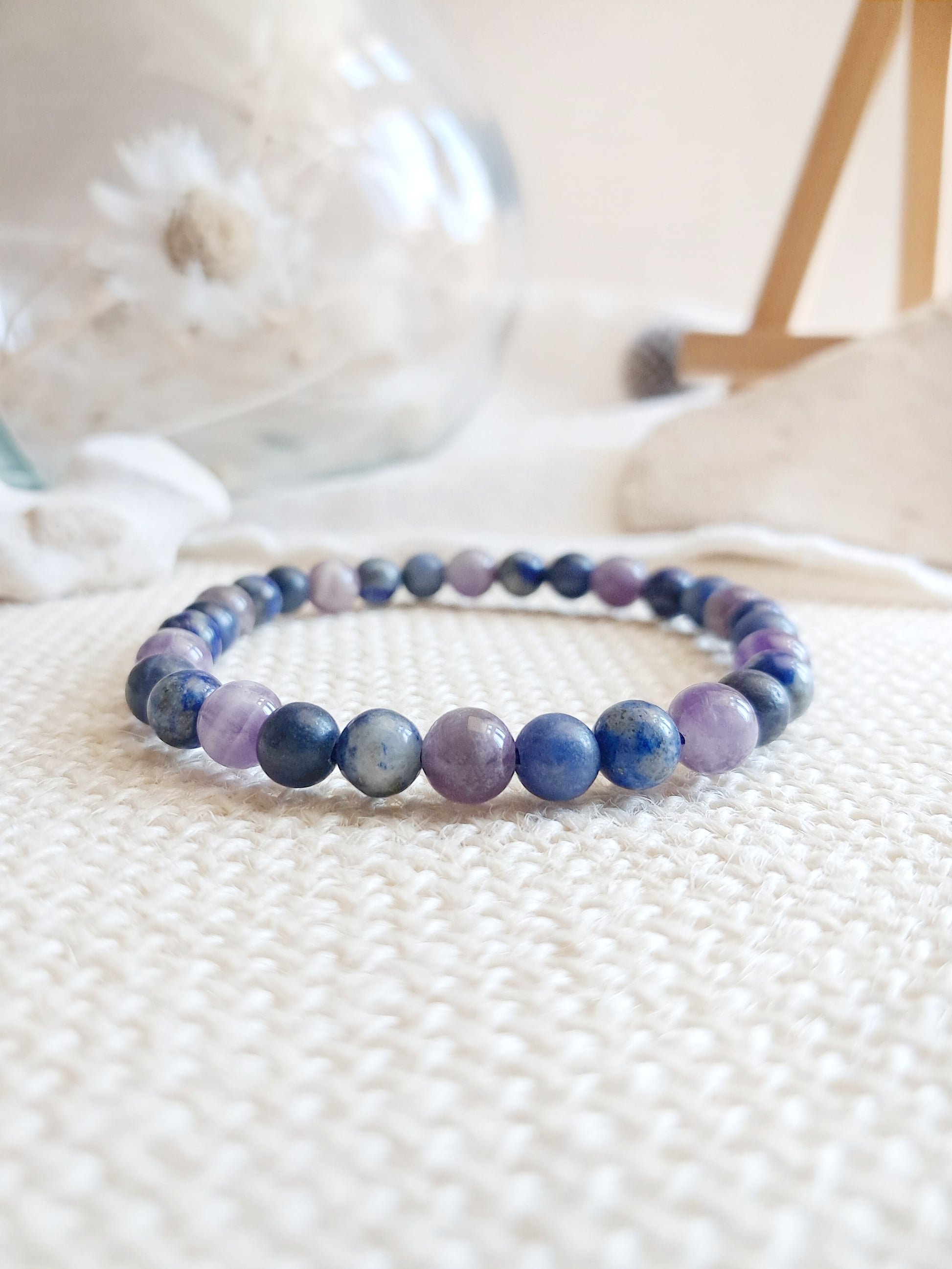 Bracelet lithothérapie "Confiance en soi" en améthyste, lapis-lazuli, sodalite