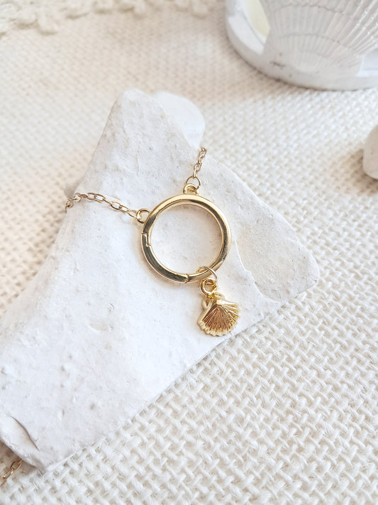 Collier anneau breloque coquille Saint-Jacques en acier inoxydable doré