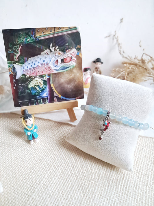 Bracelet du Gong du temple de Bomunsa (보문사) avec sa breloque poisson en argent 925