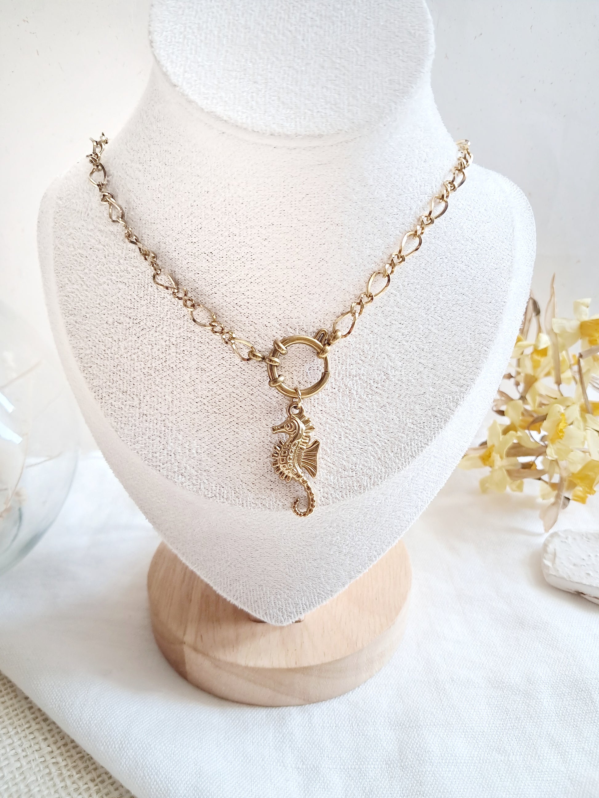 Collier marin hippocampe en acier inoxydable