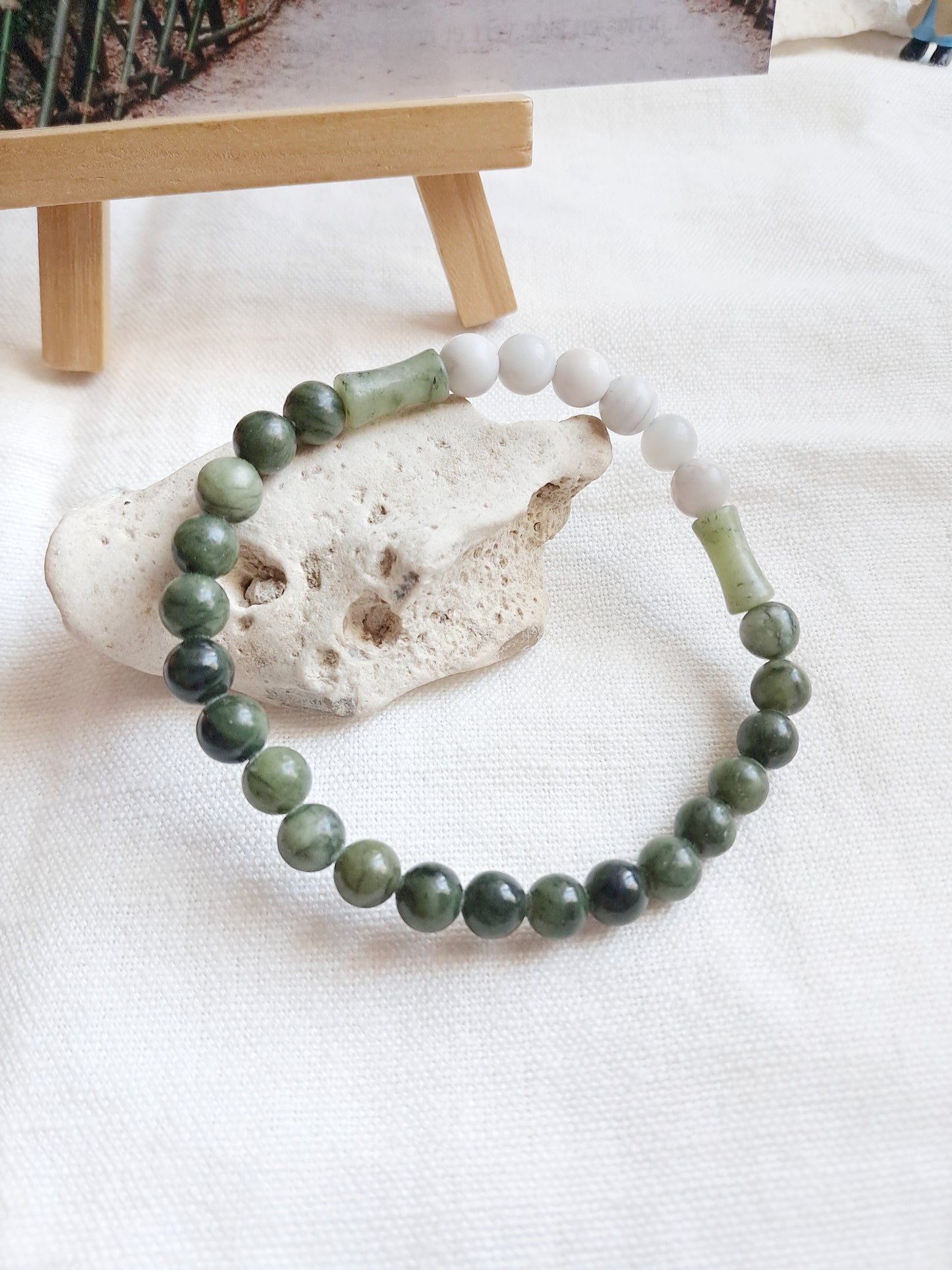 Bracelet Bambou (대나무) en jade et agate