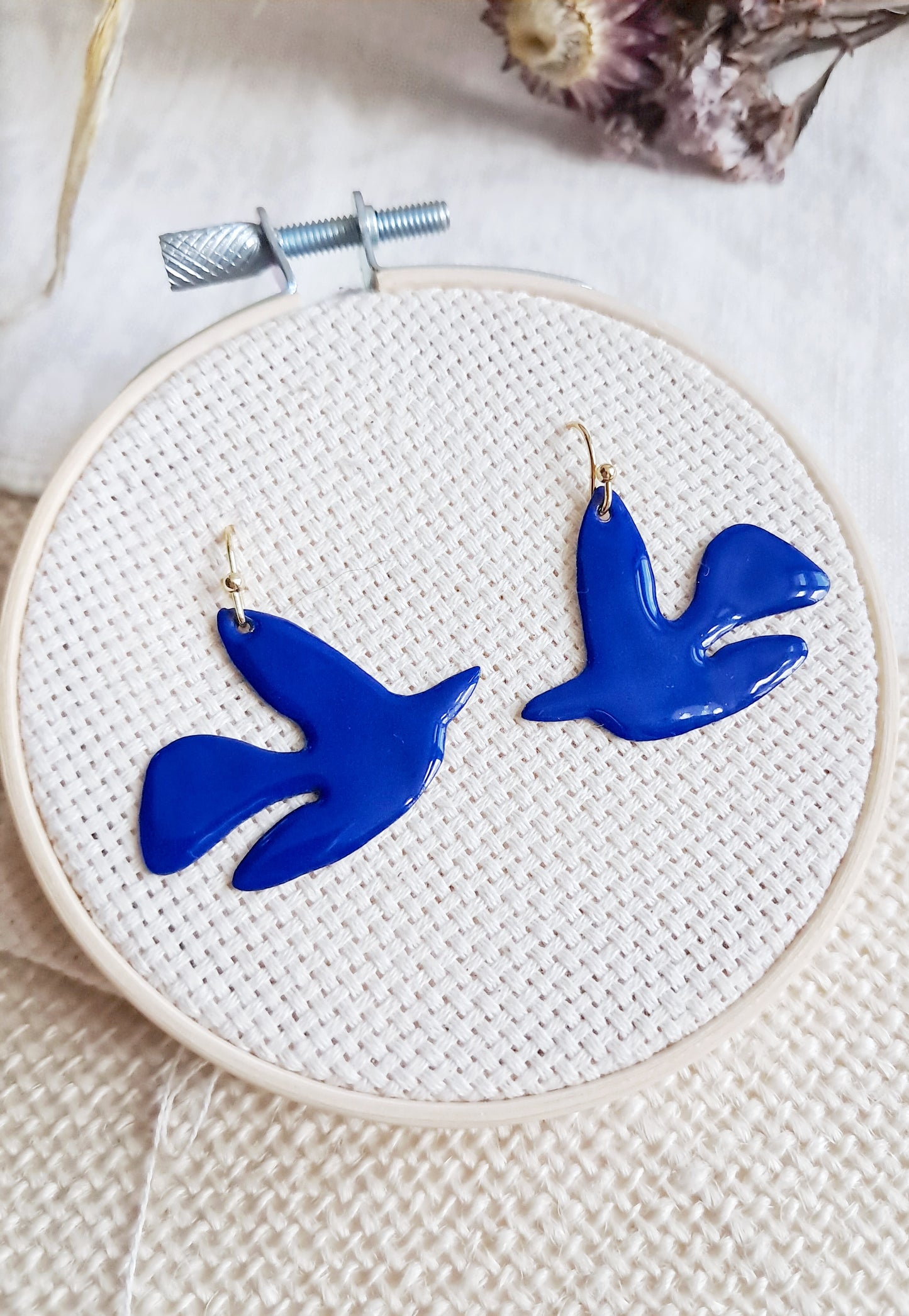 Boucles d'oreilles oiseaux bleus inspirés de Matisse