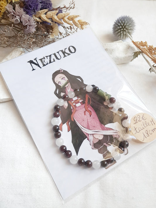 Bracelet Nezuko Kamado avec sa perle centrale bambou en jade