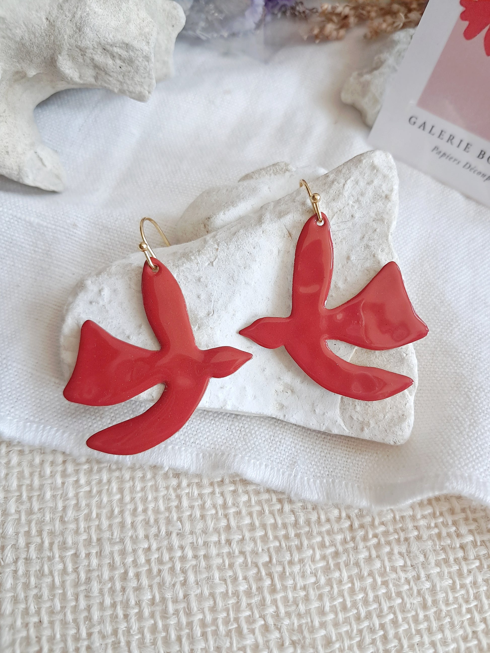 Boucles d'oreilles oiseaux rouges inspirés de Matisse