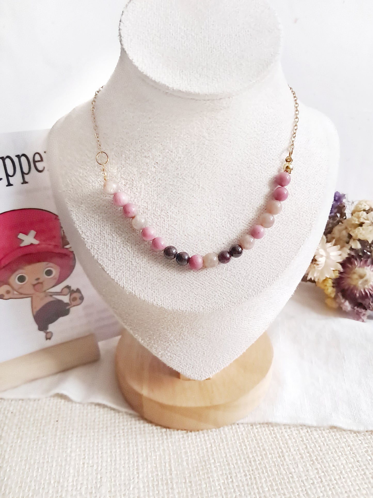 Collier Chopper en acier inoxydable et pierres naturelles