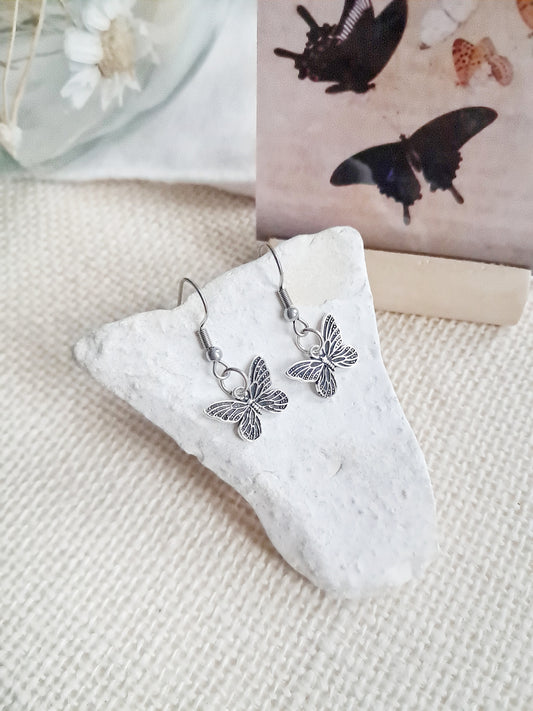 Boucles d'oreilles papillons en acier inoxydable