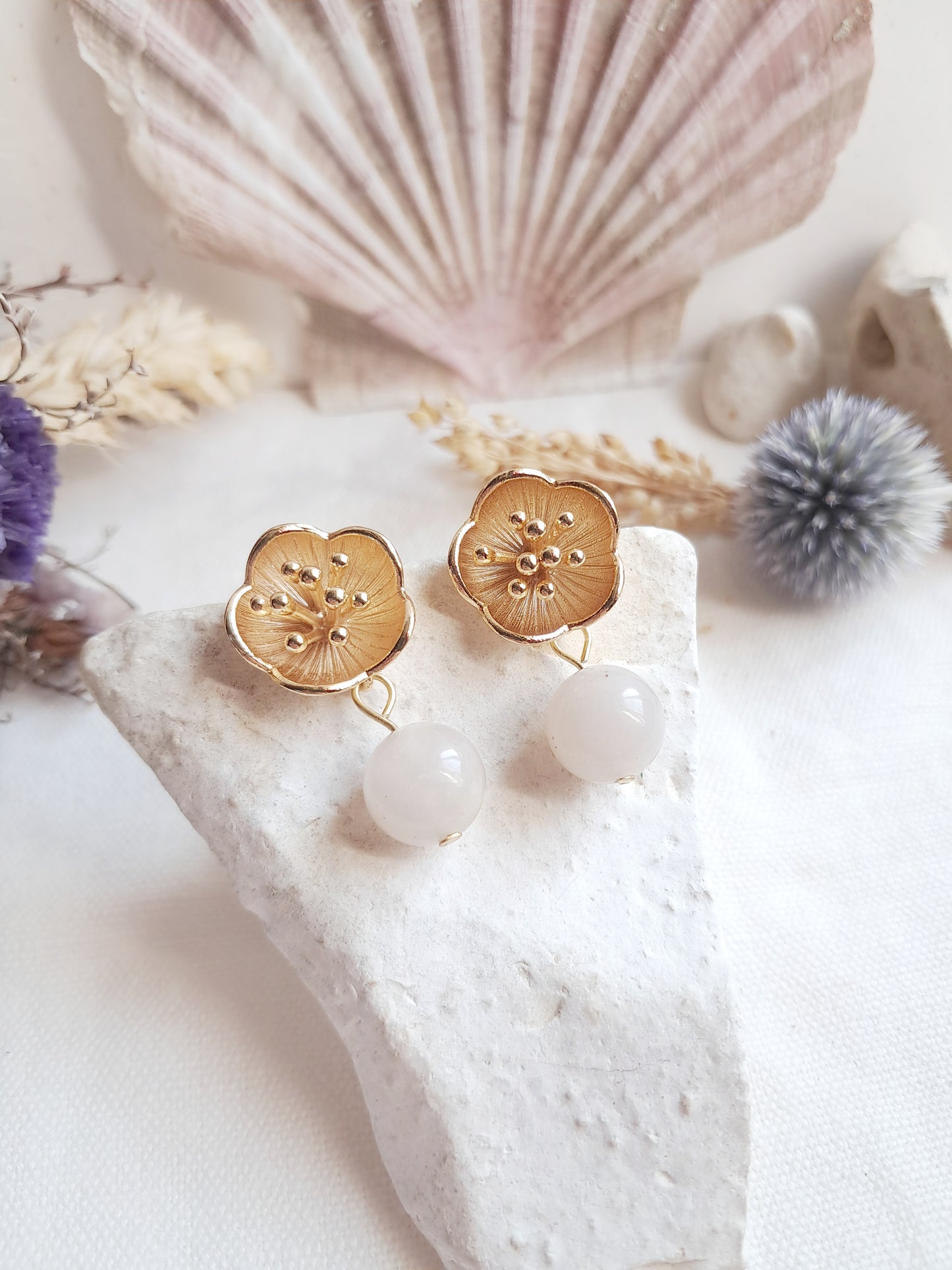 Boucles d'oreilles Sakura et perles en quartz