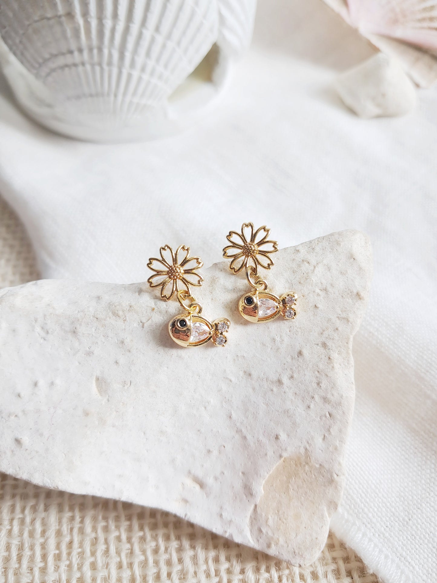 Boucles d'oreilles fleurs de cerisier et poissons 