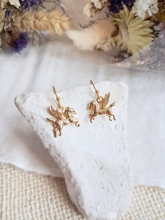 Boucles d'oreilles cheval ailé Pégase en laiton
