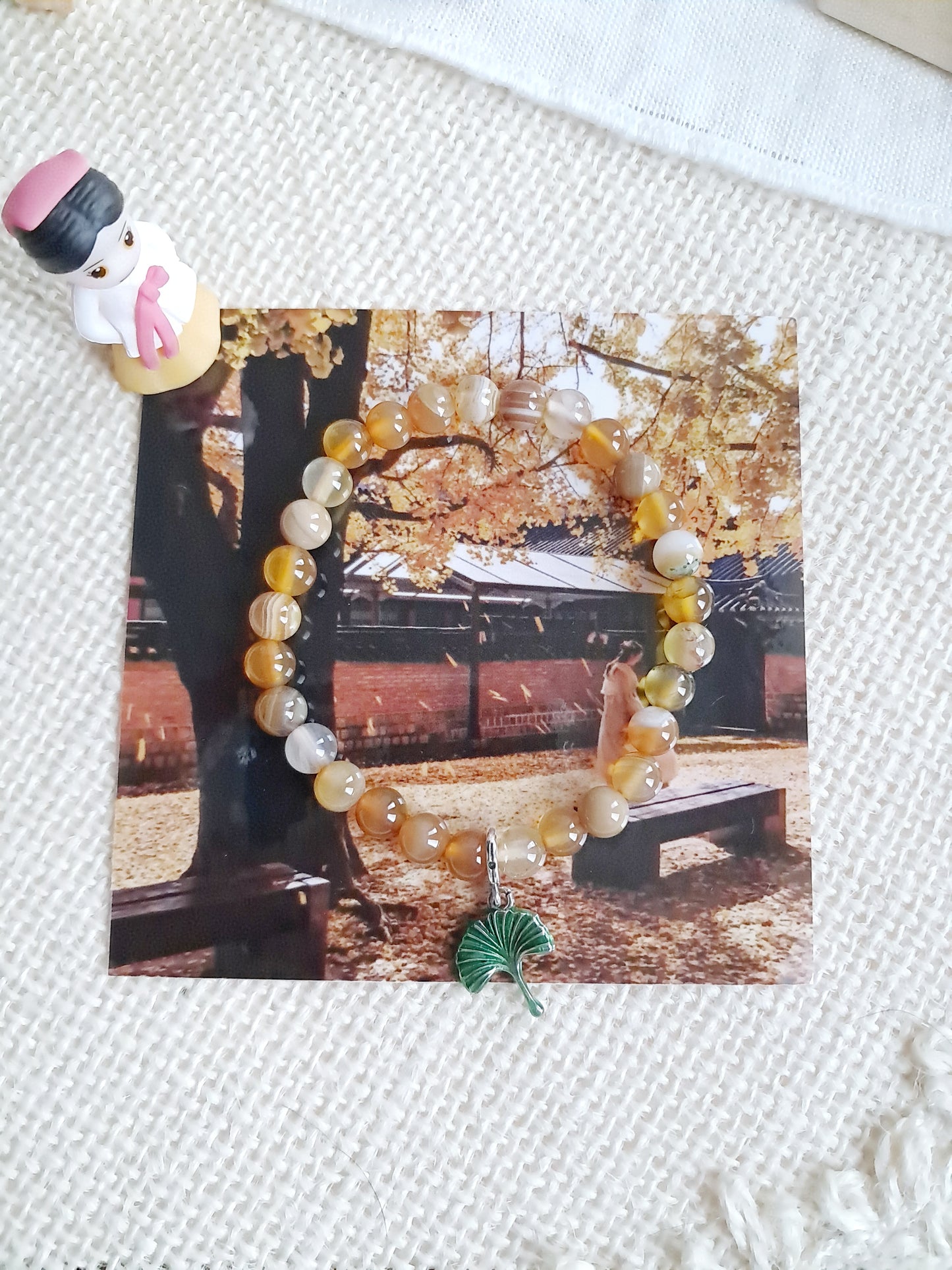 Bracelet ginkgo (은행나무) avec sa breloque en argent 925