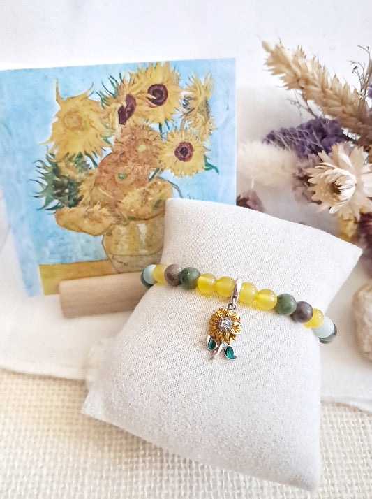 Bracelet avec breloque en argent 925 inspiré des "Tournesols" de Vincent Van Gogh