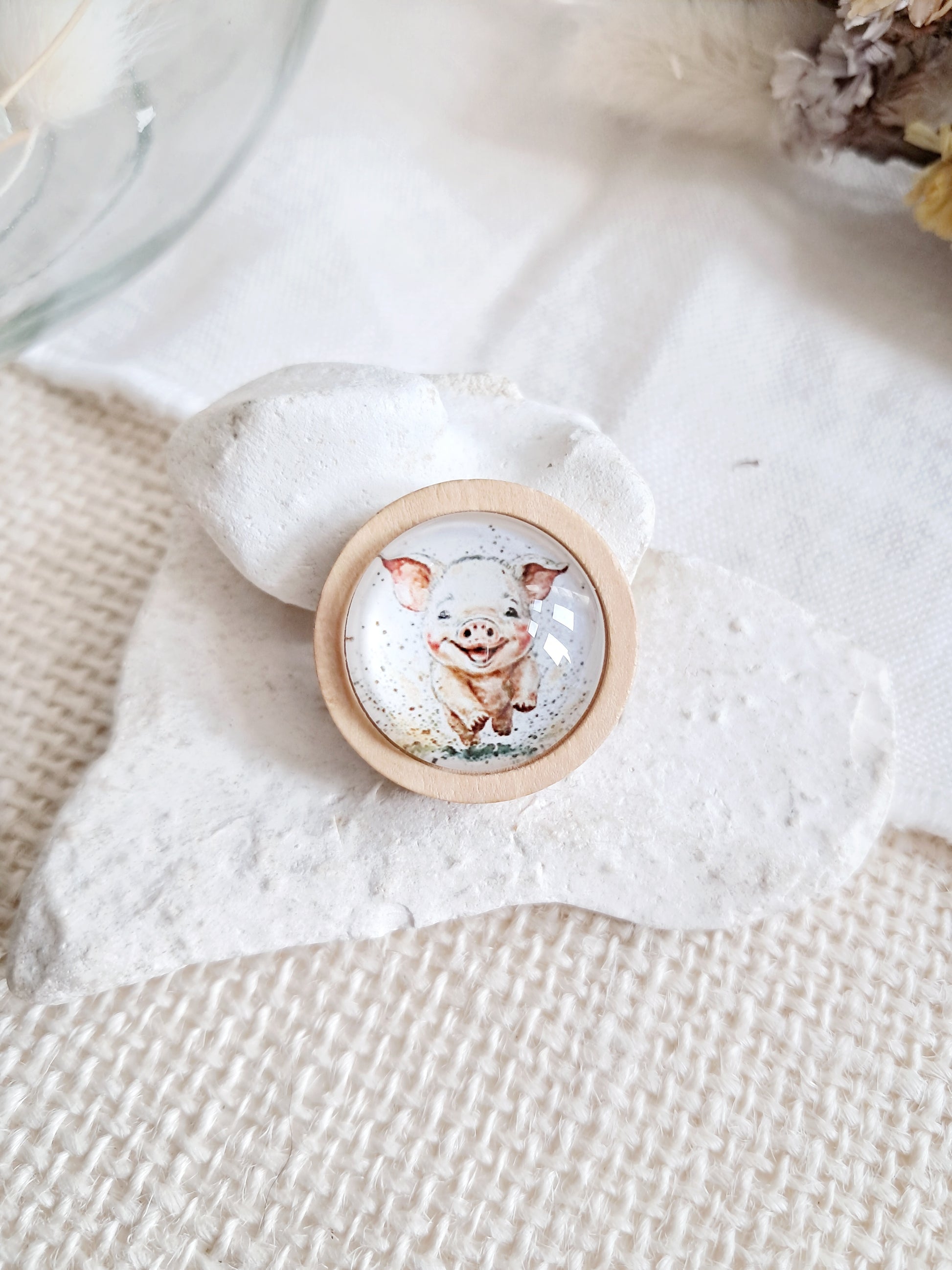 Broche cabochon cochon