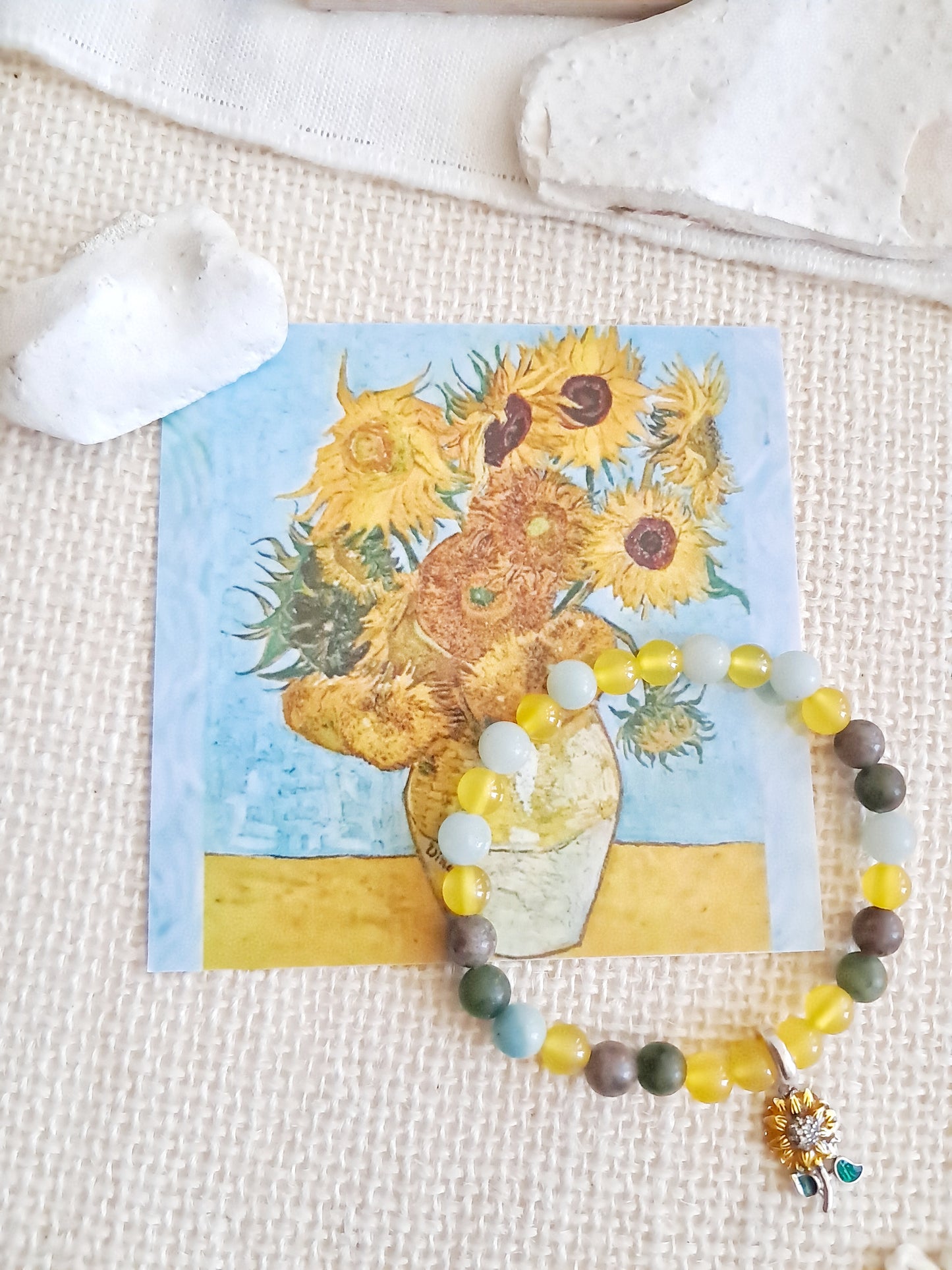 Bracelet avec breloque en argent 925  inspiré des "Tournesols" de Vincent Van Gogh