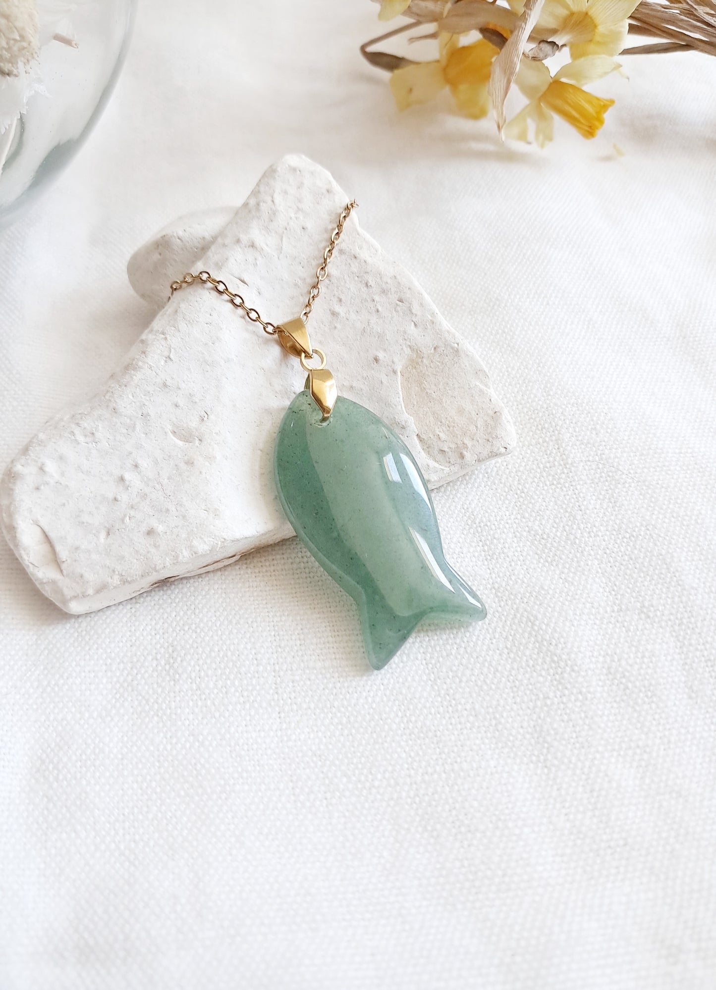 Collier poisson en aventurine verte
