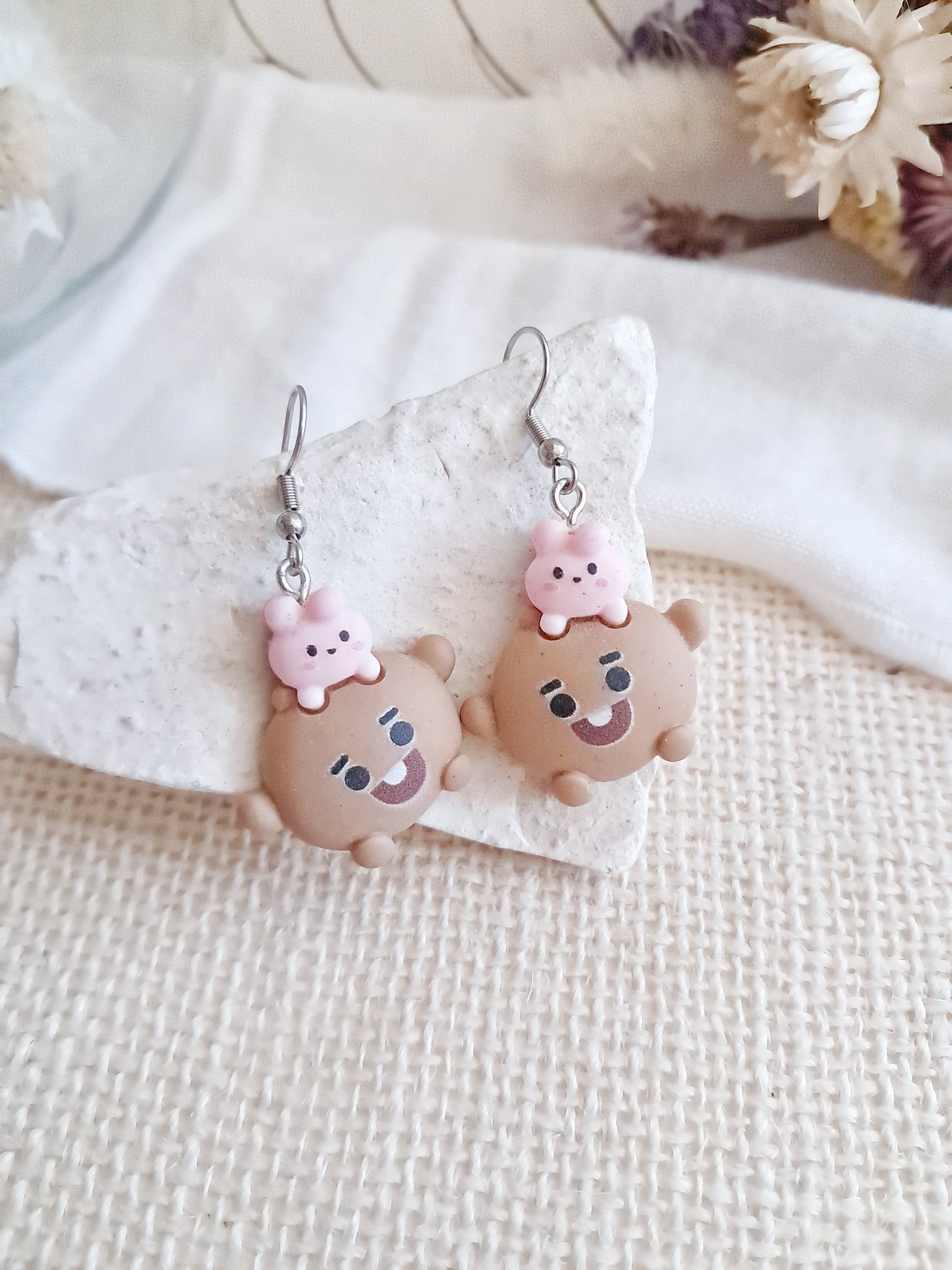 Boucles d'oreilles pendantes BT21 BTS Shooky et Cooky