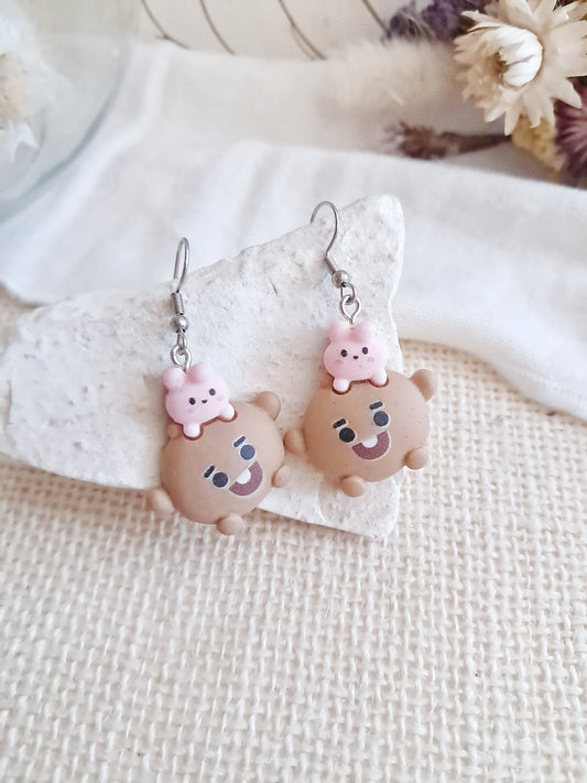 Boucles d'oreilles pendantes BT21 BTS Shooky et Cooky