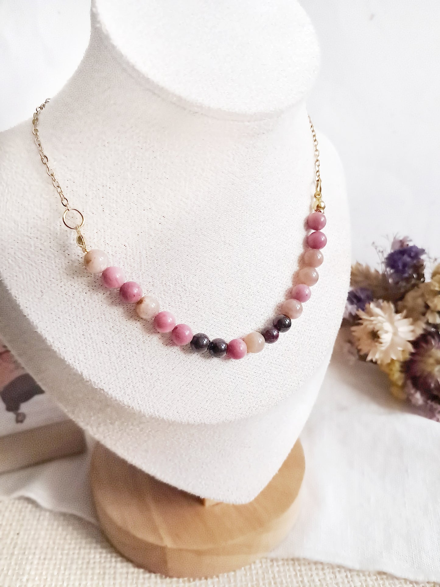 Collier Chopper en acier inoxydable et pierres naturelles